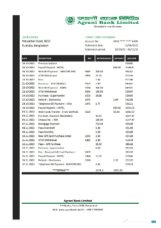 Download Bangladesh Agrani bank statement excel Photoshop template